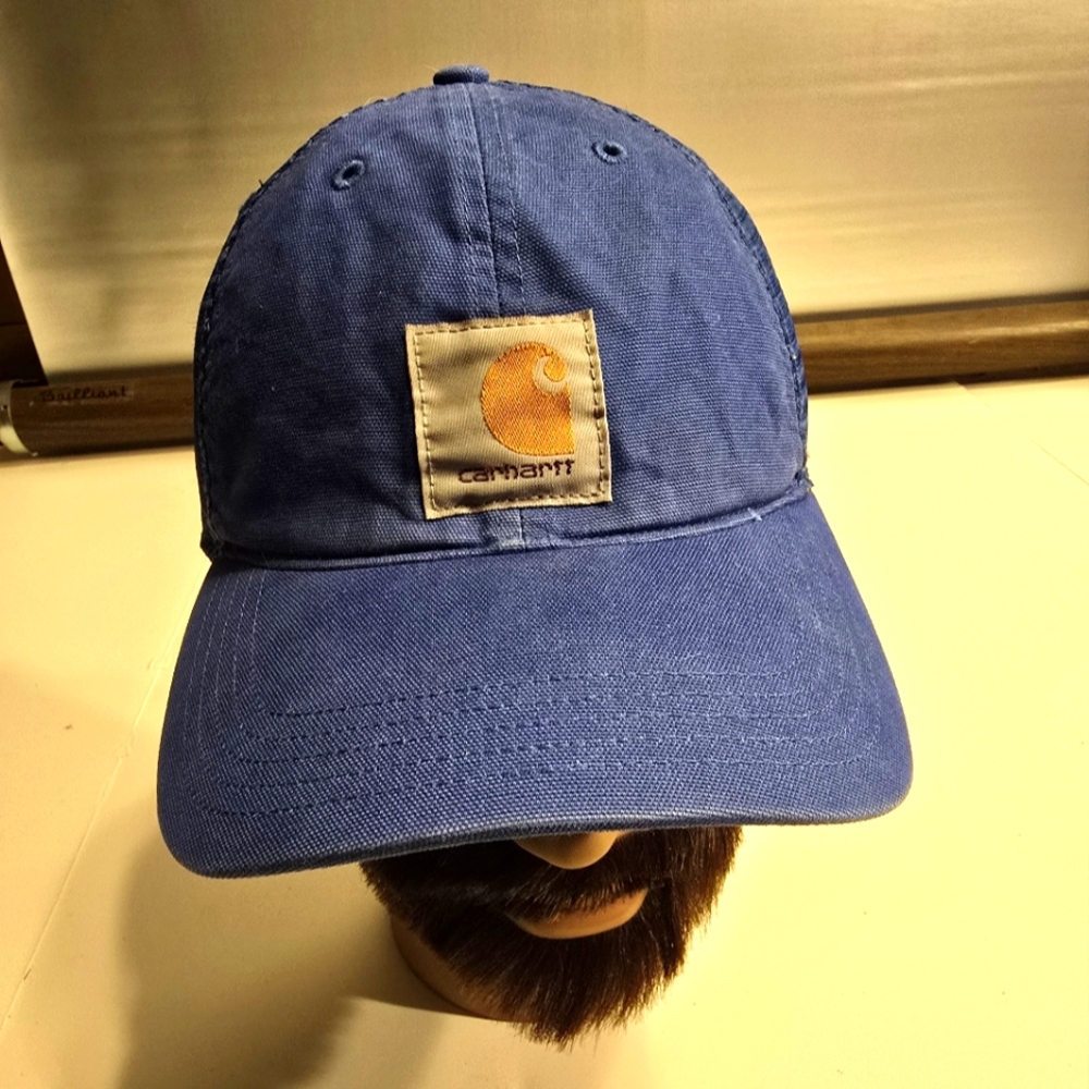CARHARTT CANVAS MESH BACK CAP TRUCKER STYLE BLUE SNAPBACK